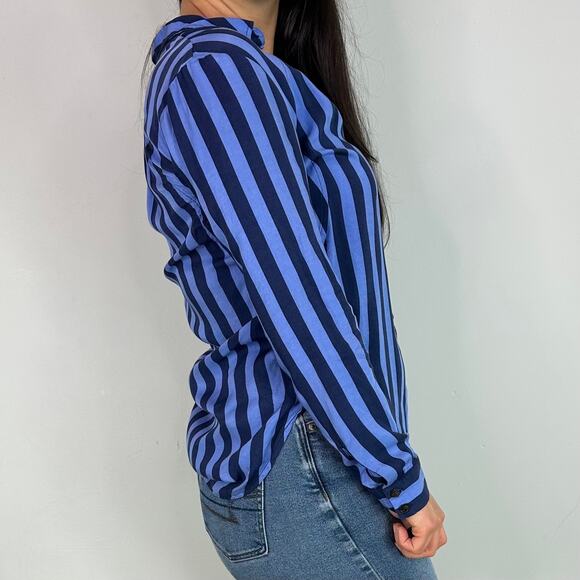 Anthropologie Maeve Breckenridge Blue Striped Button Down Shirt - Picture 4 of 7